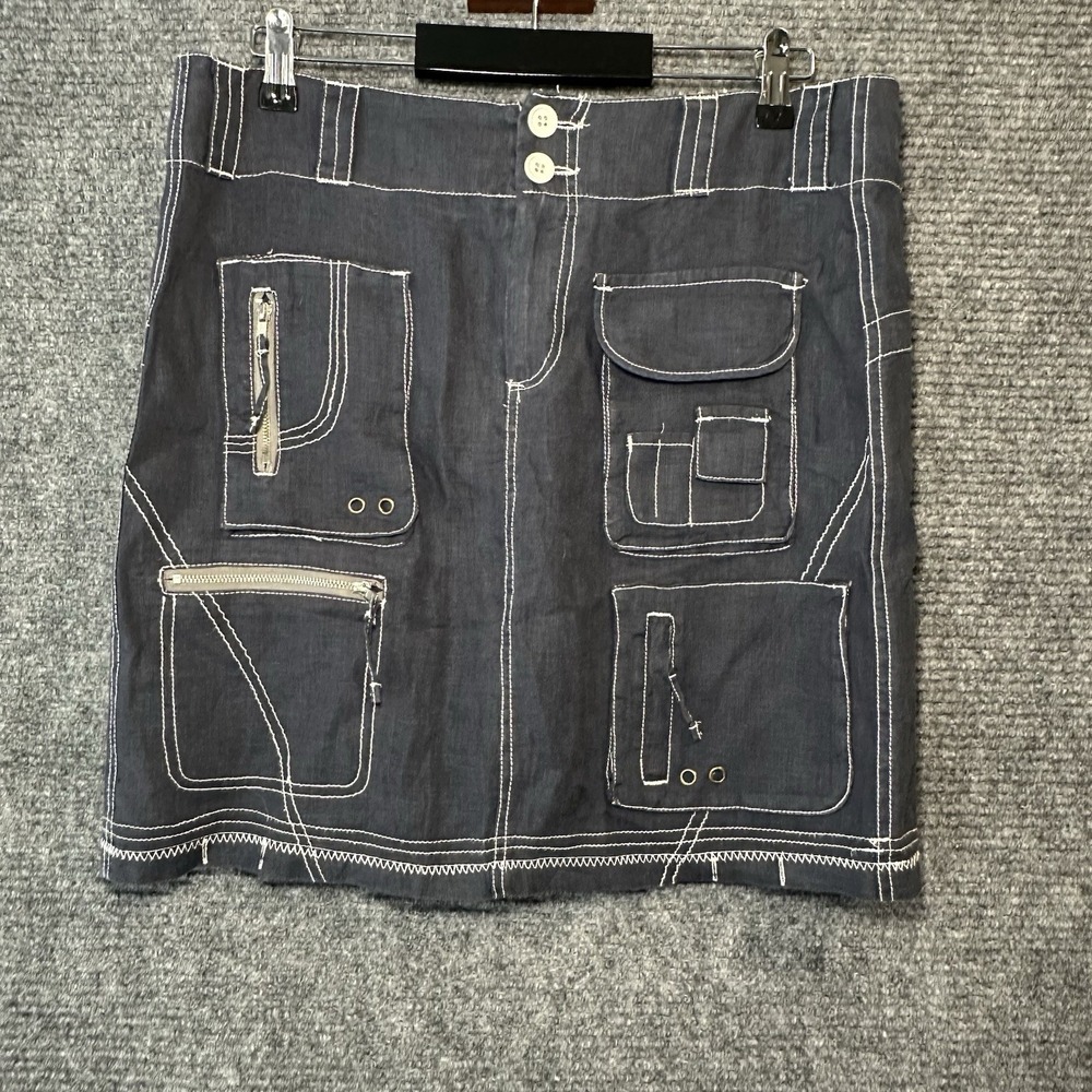 Pete & Greta By‎ Johnny Was Size 4 Navy Linen Y2K Cargo Skirt Size 6 Pockets